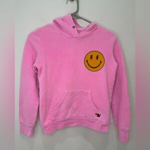 Kids Aviator Nation Pink Hoodie with Smiley Graphic- Size 10